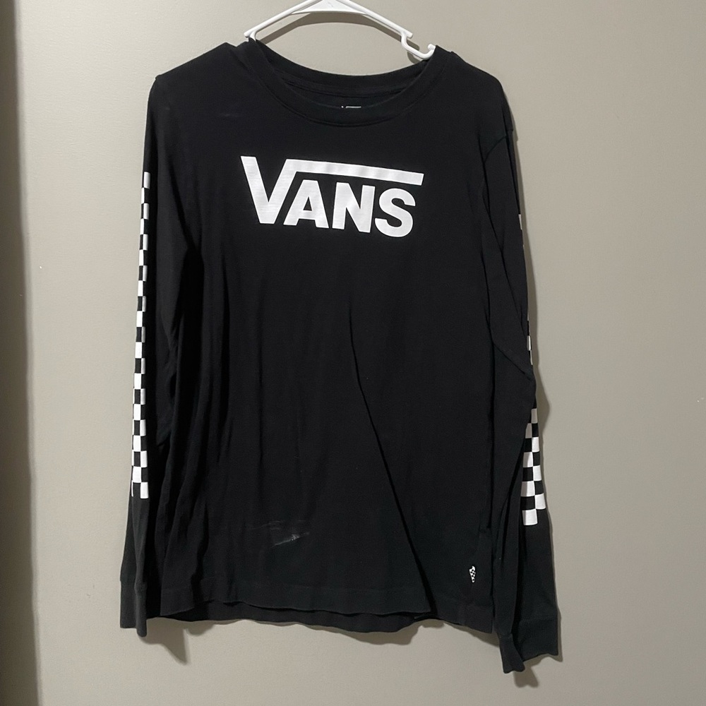 vans , size extra large , black with checkered sleeves